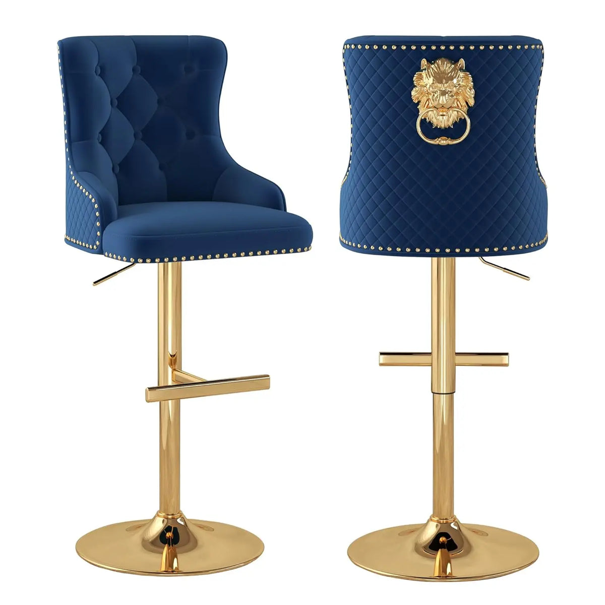 Velvet Bar Stool Set 2 Swivel Counter Height Adjustable Nailhead Gold Metal Base Kitchen Dining, Custom