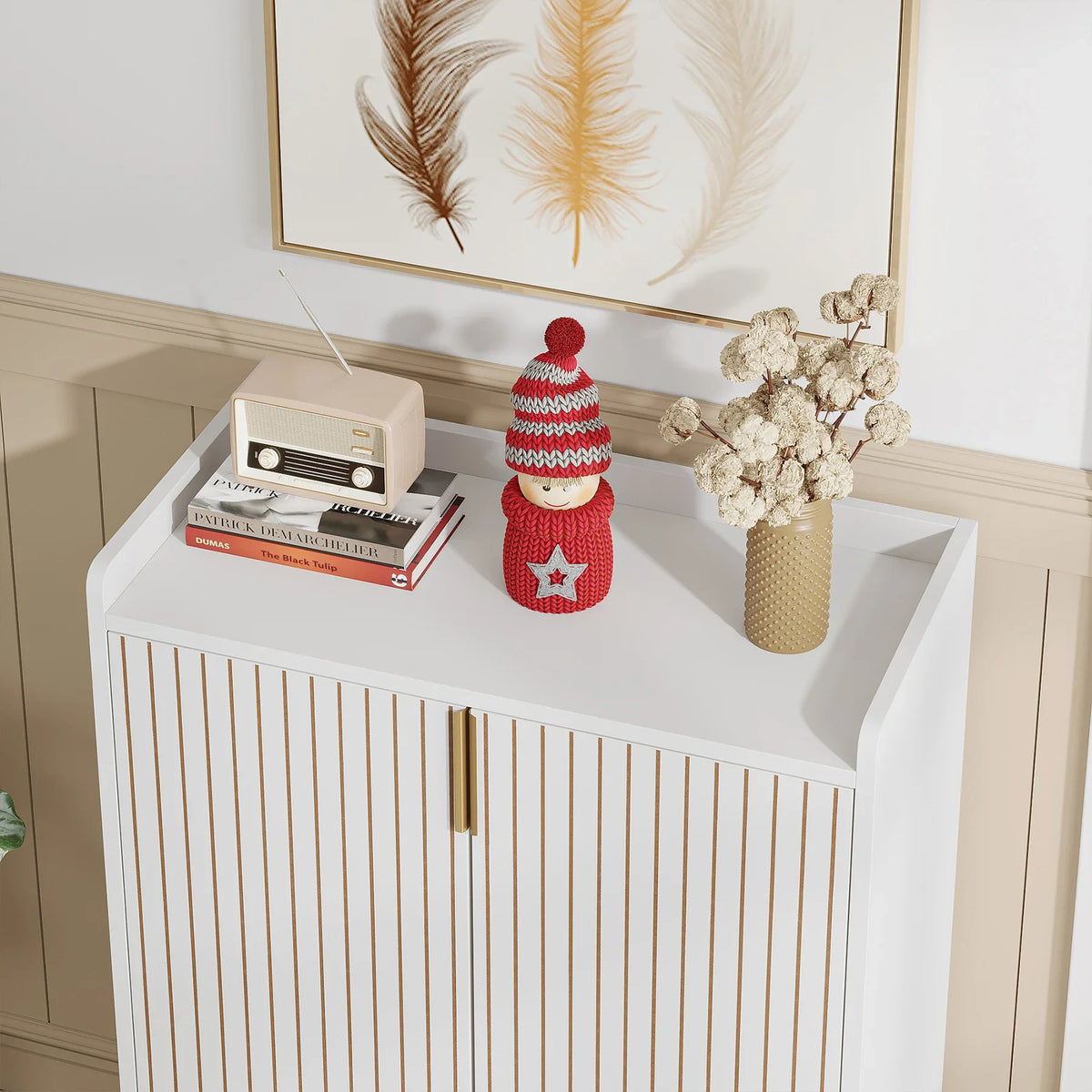 Tribesigns White Shoe Cabinets with Doors, 5-Tier Shoe Rack, Wood Storage Cabinet for Bedroom Hallway Living Room