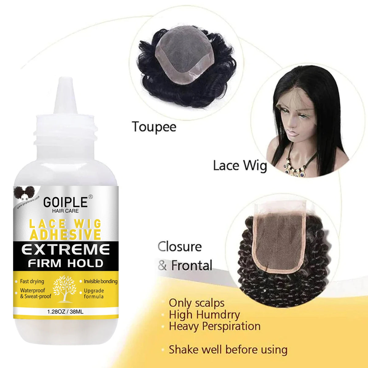 Goiple Wig Installation Kit Set Waterproof Lace Glue with Edge Control Gel Hair Wax Stick Hair Banding Glue Wig Supplies Tools
