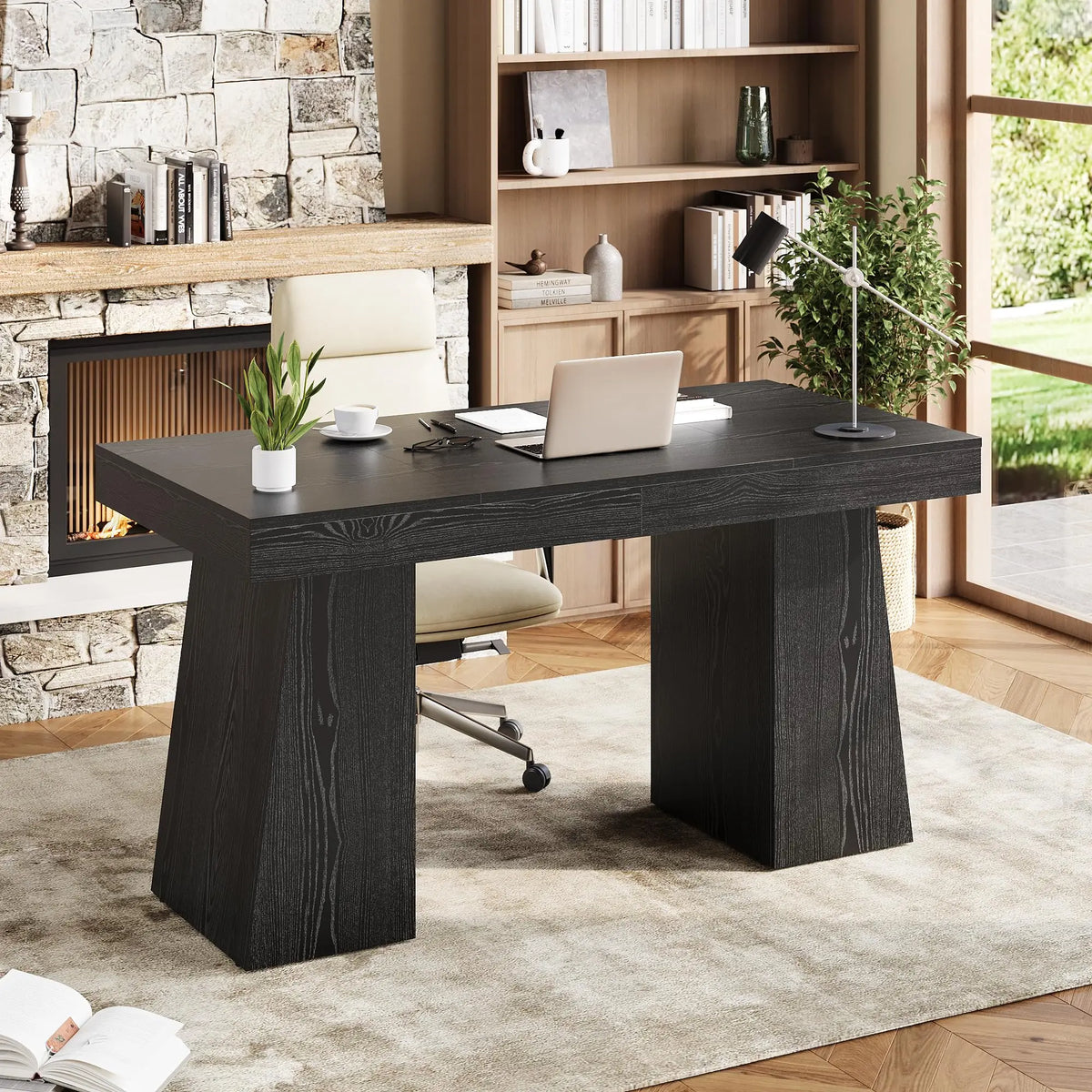 HiMISS Modern Computer Desk With Drawer Cabinet And Storage Shelves