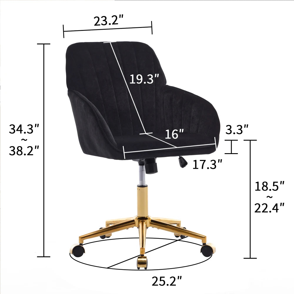Orraves Adjustable Velvet Office Chair Ergonomic Swivel Desk Chair With Gold Base Comfy Backrest Seat For Home Bedroom Long Time Sitting