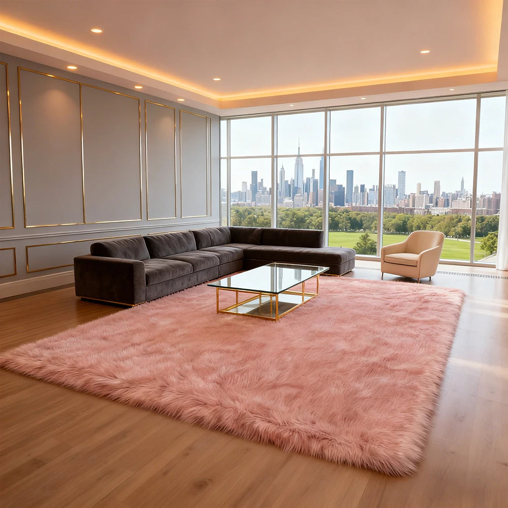 Pink Area Rugs 10x12 Fluffy Fuzzy Furry Rug for Girls Bedroom Living Room Faux Sheepskin Fur Shaggy Plush Rectangle rugs