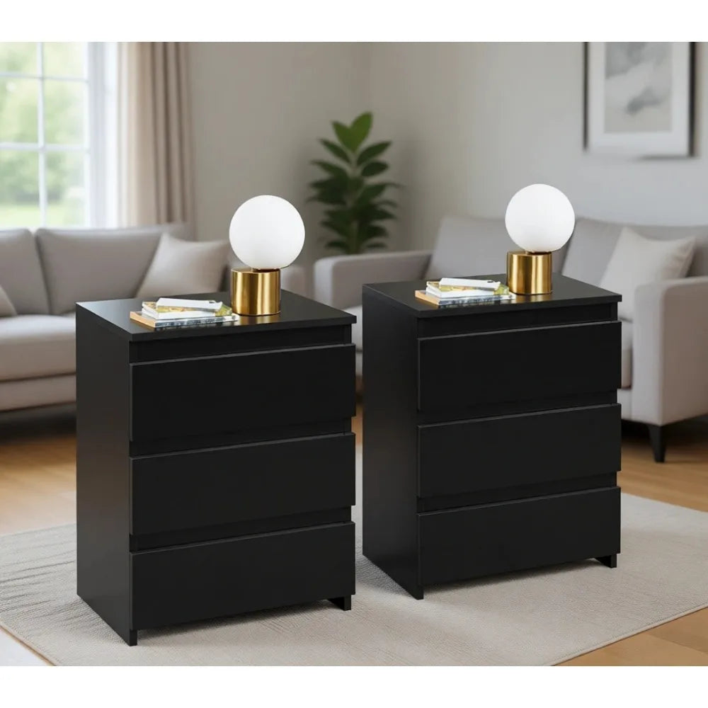 Set Of 2 Wooden Nightstands With 3 Drawers For Bedroom
