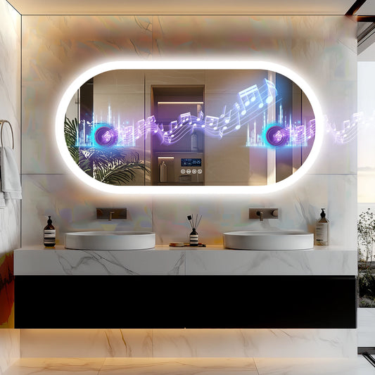 Wisfor Fogless Oval LED Bathroom Mirror With Bluetooth Speaker