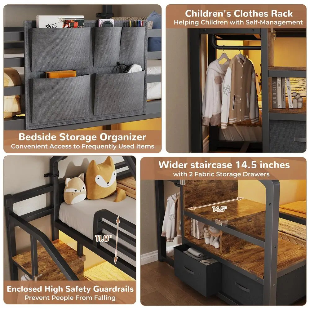 XMSJ Metal Bunk Bed with Two Storage Drawers for Bedroom