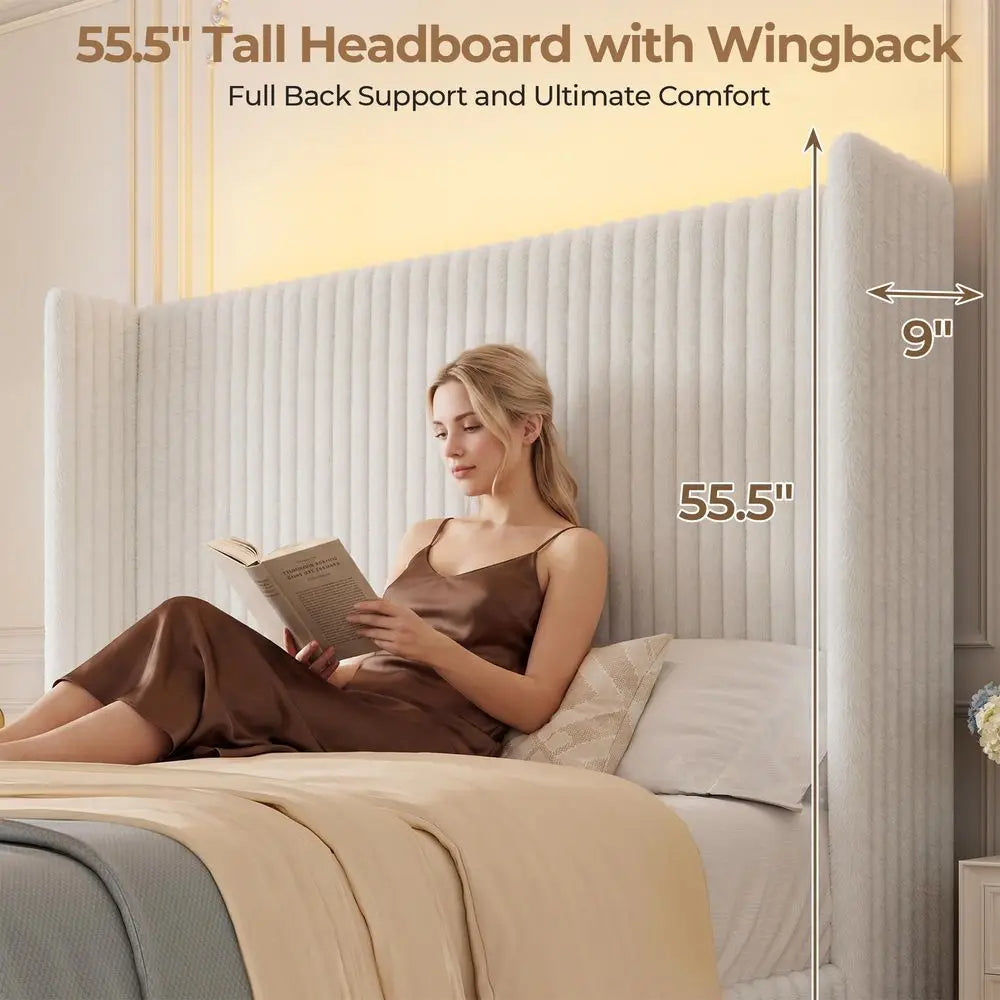 XMSJ Upholstered Velvet Bed Frame With Wingback Headboard