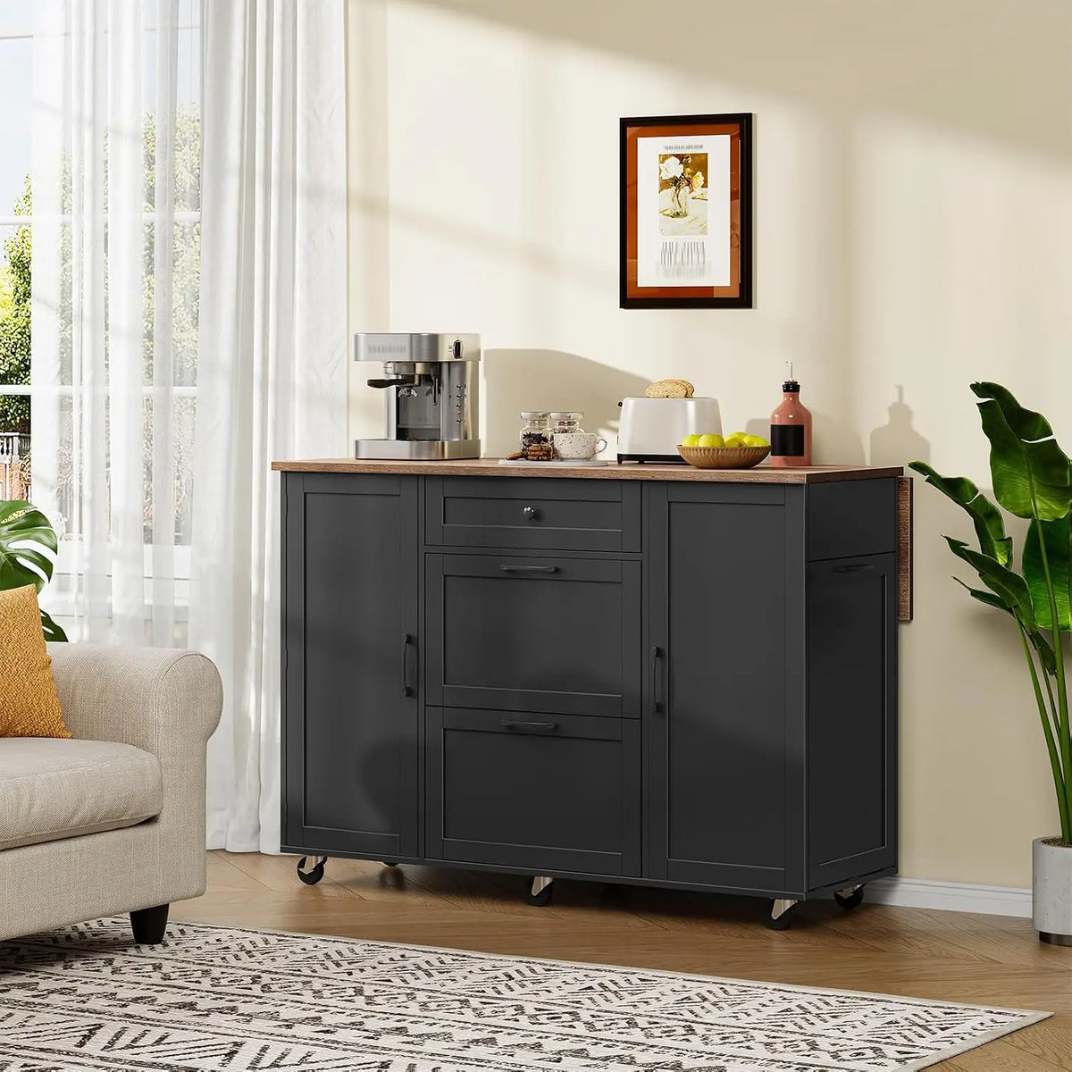 Kitchen Island Cart With Drop Leaf Tabletop And Storage Shelves Farmhouse Style
