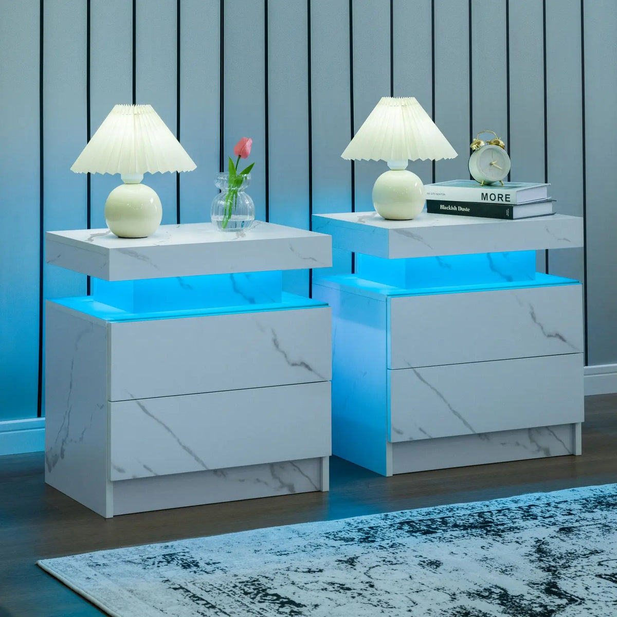 Cubehom Nightstand Set Of 2 With LED Drawers And Lighting
