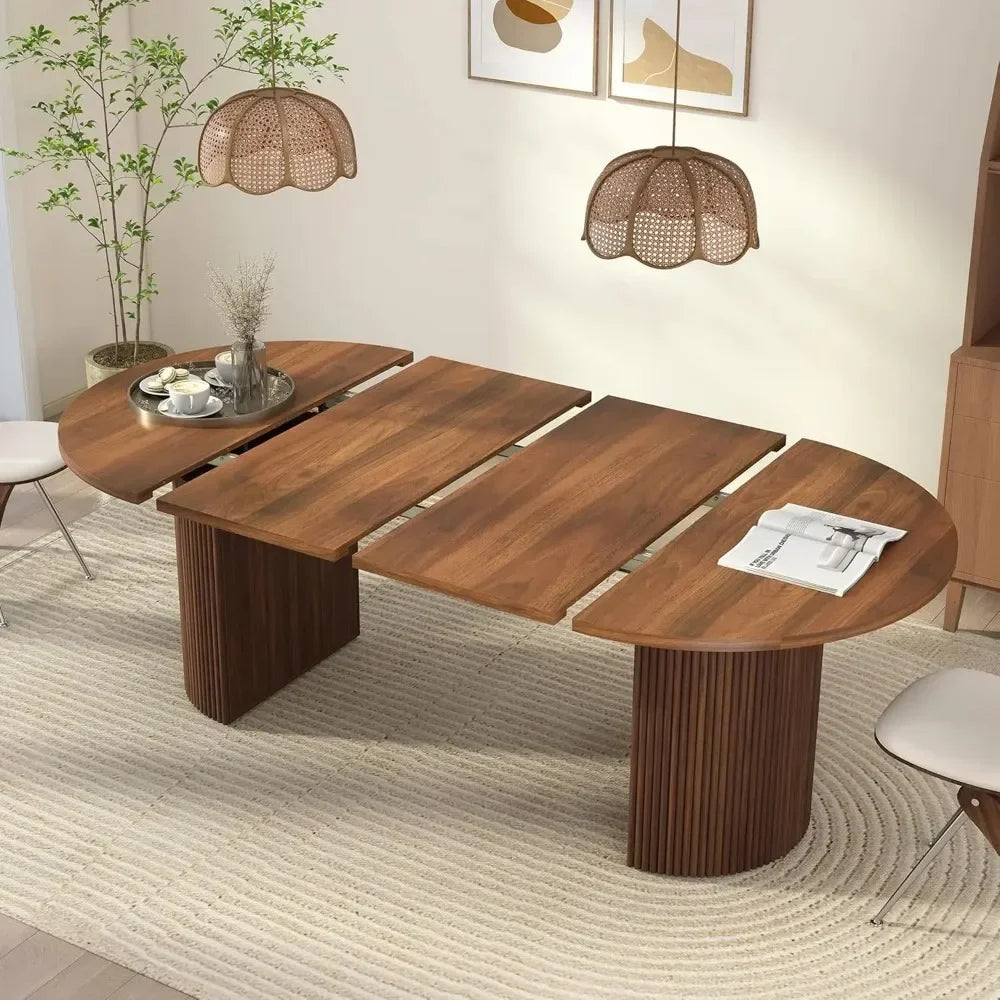 Extendable Dining Table With Fluted Base For Modern Farmhouse Interiors