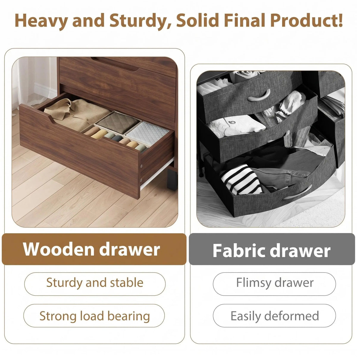 Freestanding Wooden Storage Dresser With Spacious Drawers And Metal Frame