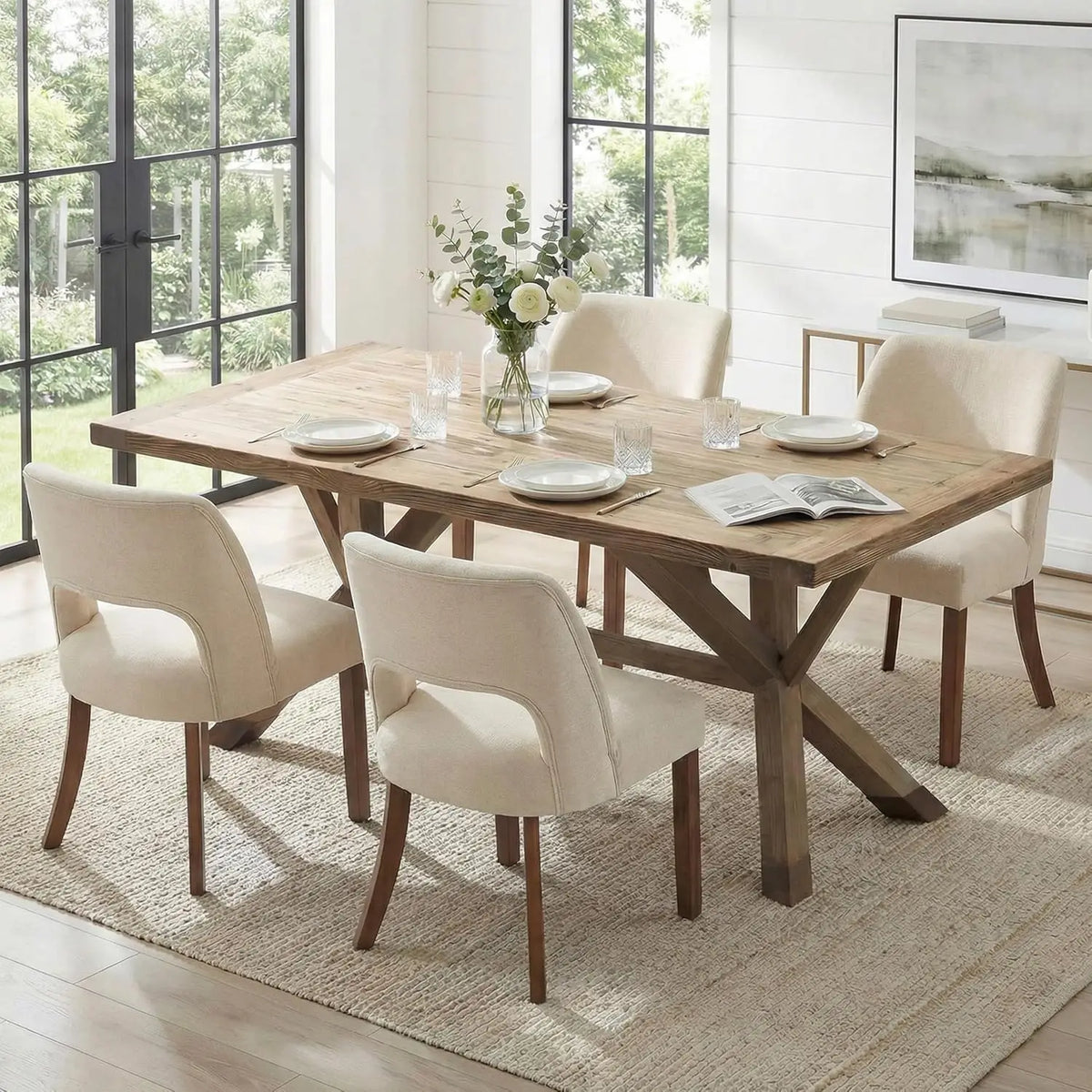 Wooden Dining Chairs Set of 4, Mid Century Modern Upholstered Dining Room Chairs with Rubberwood Legs, Fabric, Customized