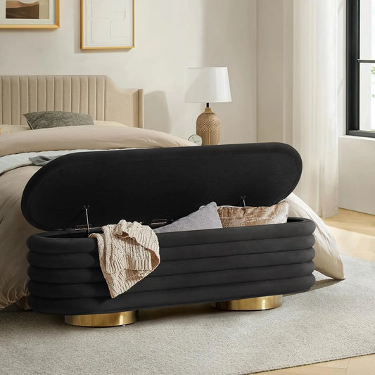 Velvet Storage Bench With Button Tufting