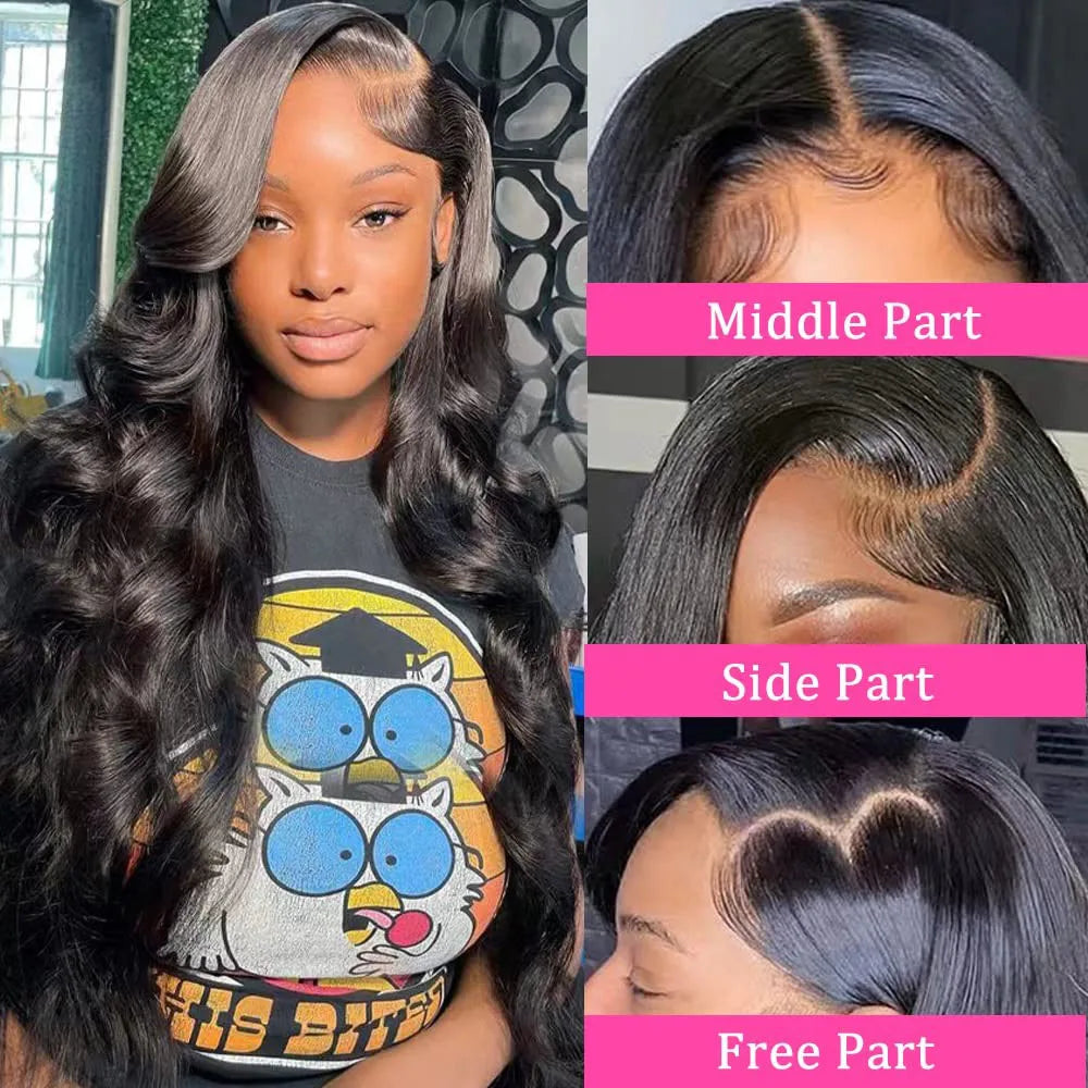 250% Real Density Body Wave 13x6 HD Transparent Lace Front Human Hair Wig 13x4 Lace Frontal Wigs 30 Inch 360 PrePlucked Lace Wig