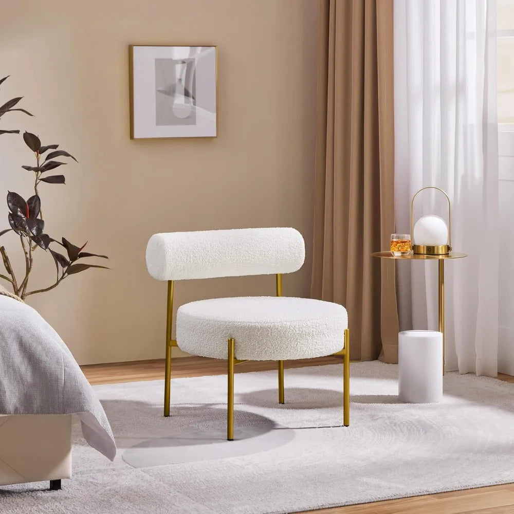 Vanity Chair With Boucle Fabric And Gold Metal Legs