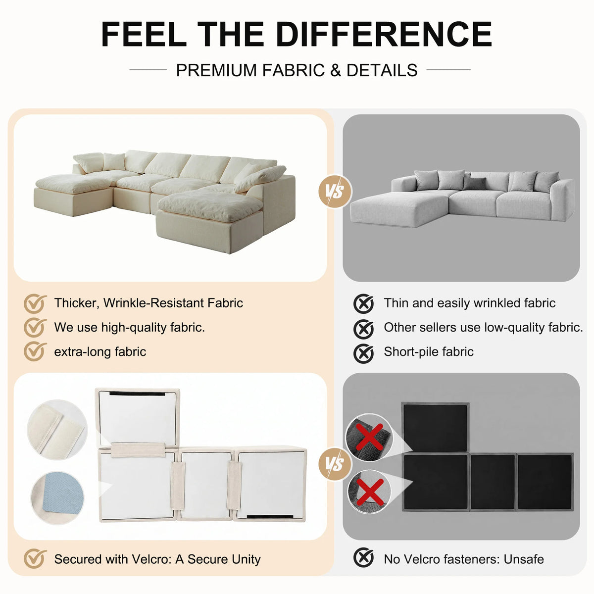 Yeflixvrau Modern U Shaped Cloud Sectional Sofa With Removable Cushions