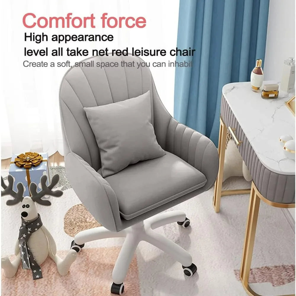 Soft Velvet Vanity Desk Chair with Pillow Swivel Rolling Computer Chair Home Office Accent Task Chair fo Girls Women Living Room