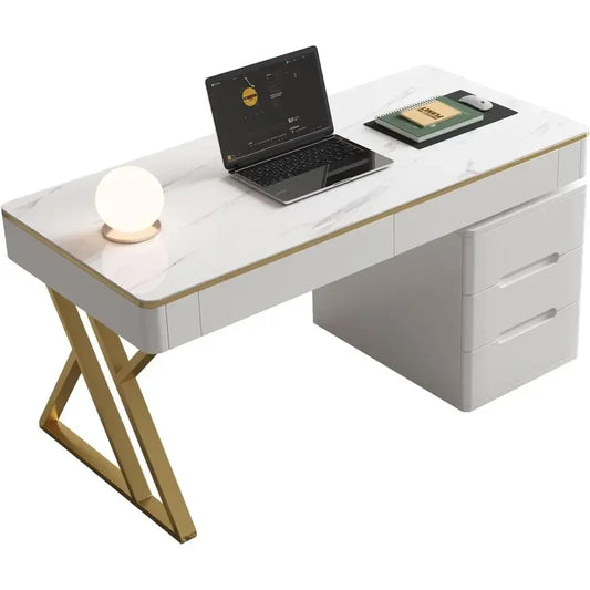 White Tempered Glass Top Gaming Desk - Thickened Lacquered Wooden Office Desk for Home or Work - PC and Writing Desk (Z-105)