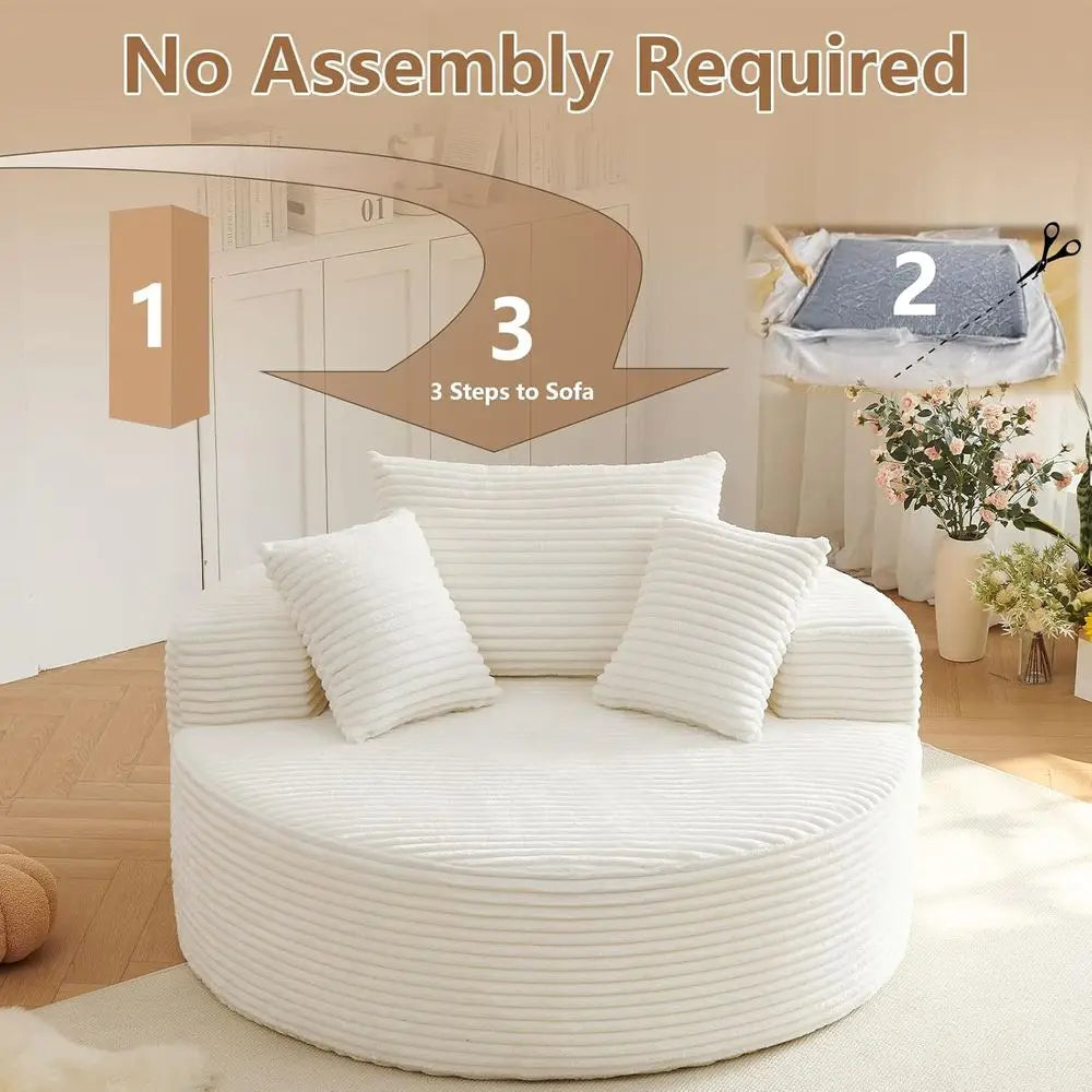 Oversized Round Chair Lounge Chaise Indoor, Upholstered Corduroy Deep Seat Cloud Large Circle Soa Chair, No Assembly Required, l