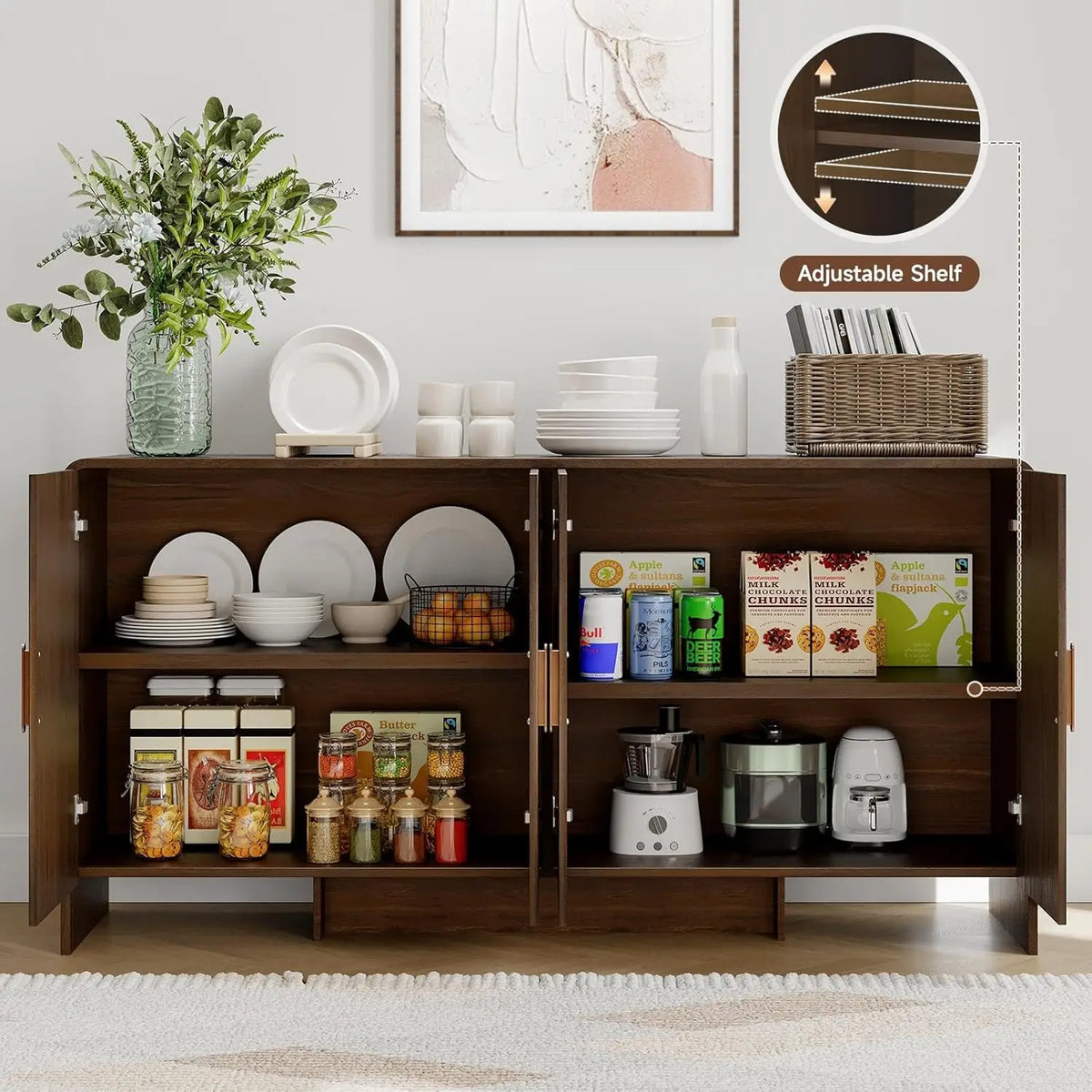 ONBRILL Mid-Century Wood Sideboard Cabinet With Adjustable Storage