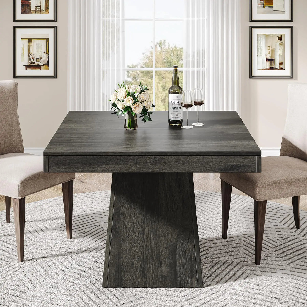 Tribesigns Farmhouse Square Dining Table With Sturdy Pedestal Base