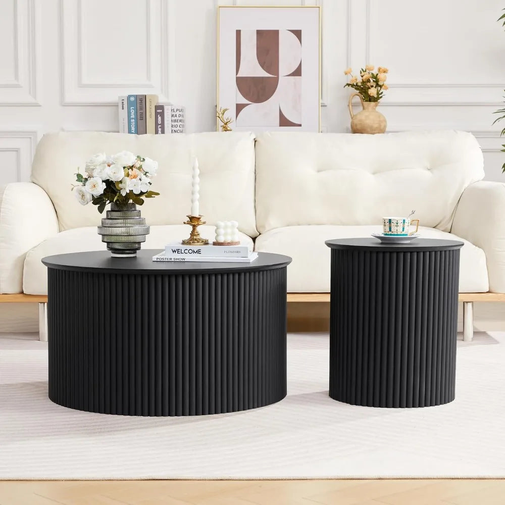 Mid Century Modern Round Nesting Coffee Table Set Living Room