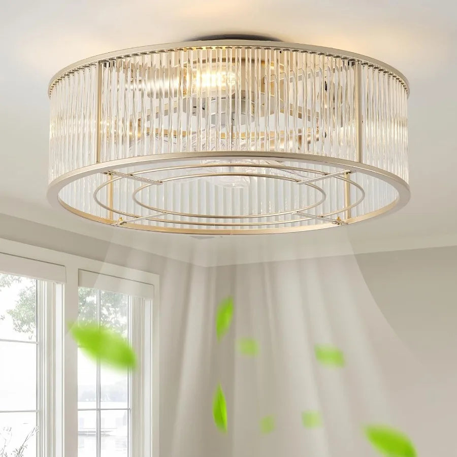 Low Profile Crystal Ceiling Fan With Light And Remote Control
