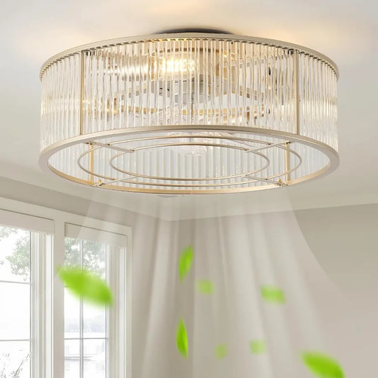 Low Profile Crystal Ceiling Fan With Light And Remote Control