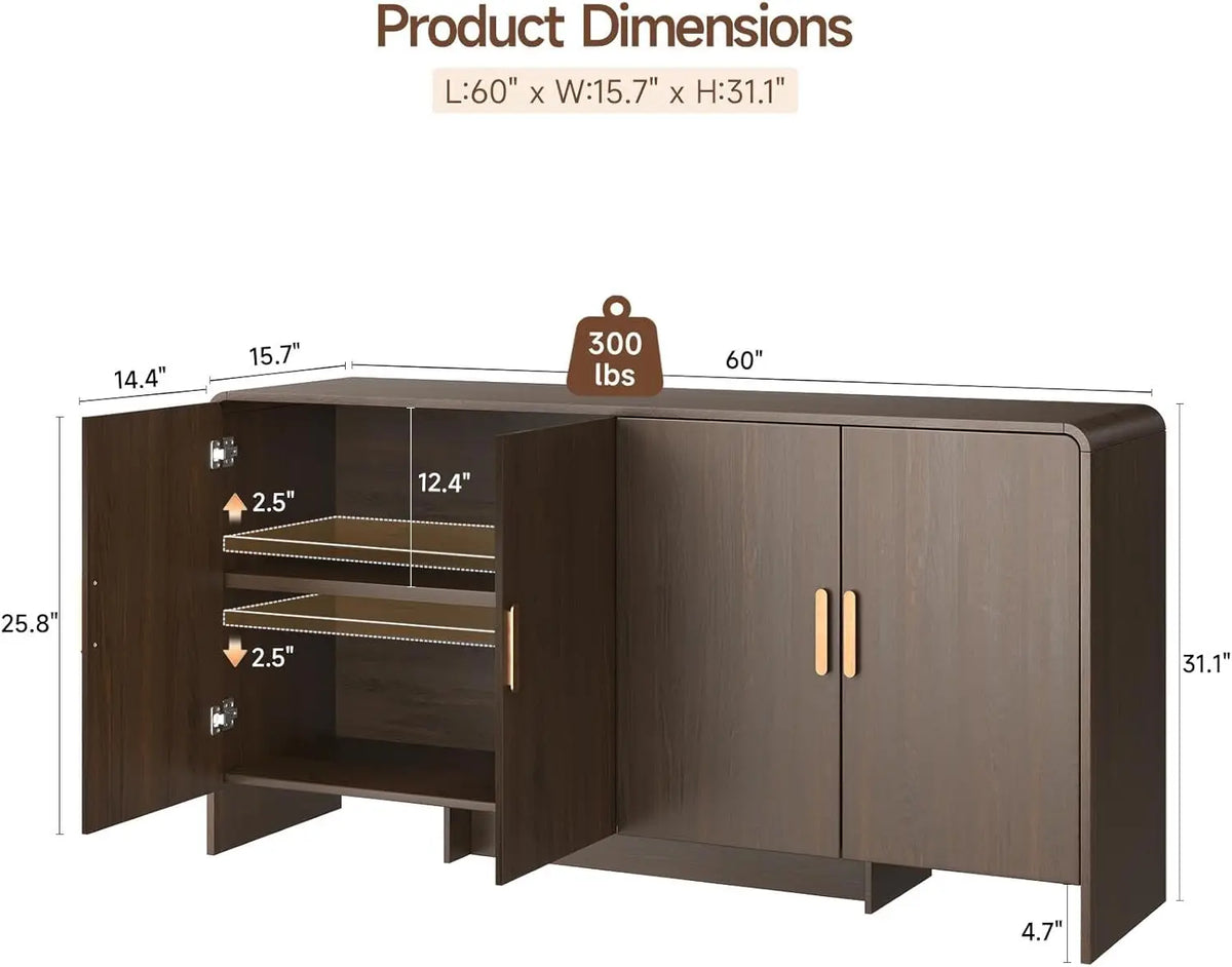 ONBRILL Mid-Century Wood Sideboard Cabinet With Adjustable Storage