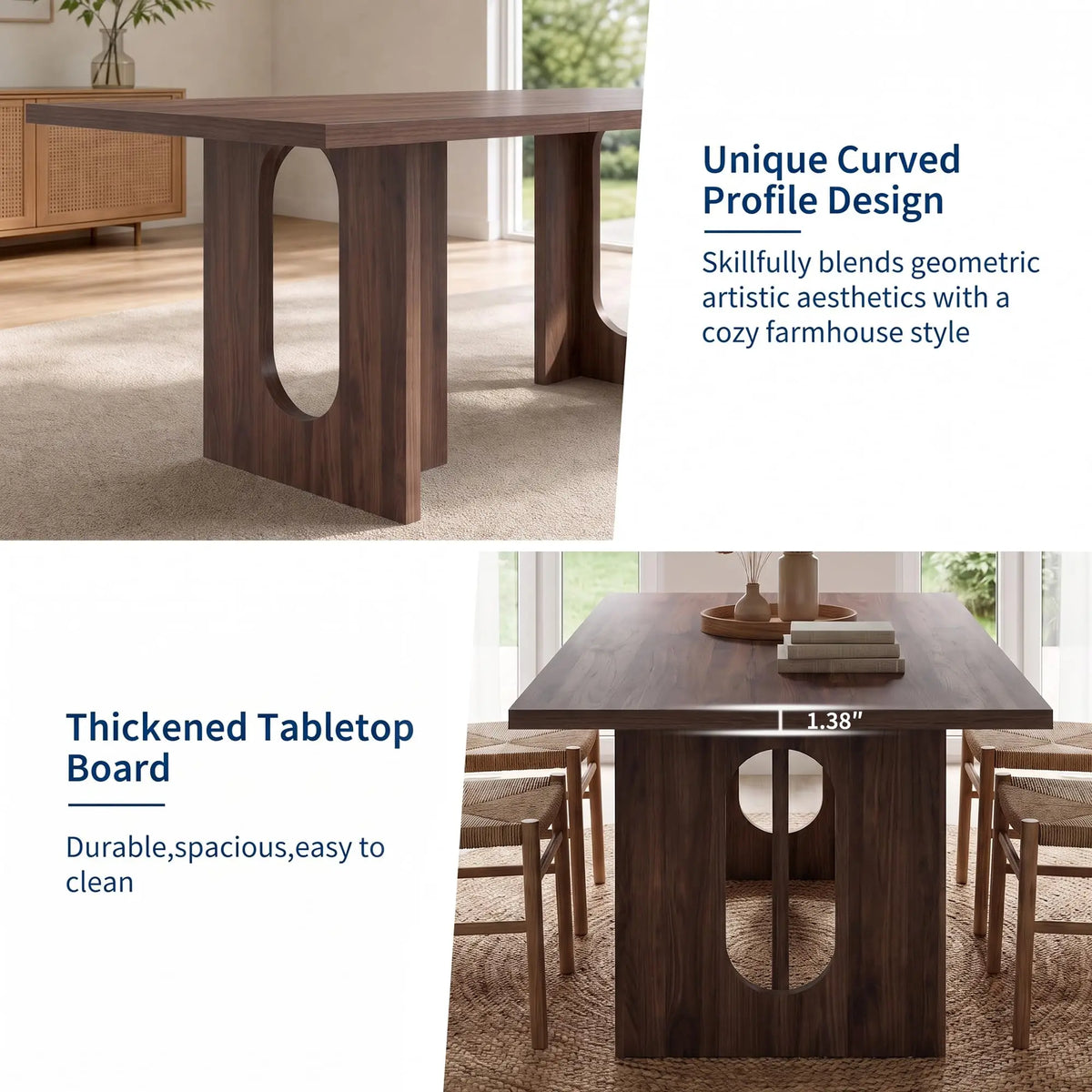 HiMISS Modern Dining Table With Wood Top And T-Shaped Base