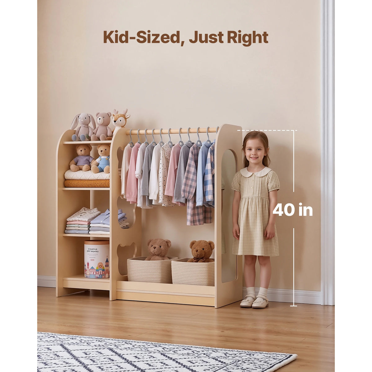 Kids Wooden Dress Up Wardrobe With Mirror And Storage for Bedroom