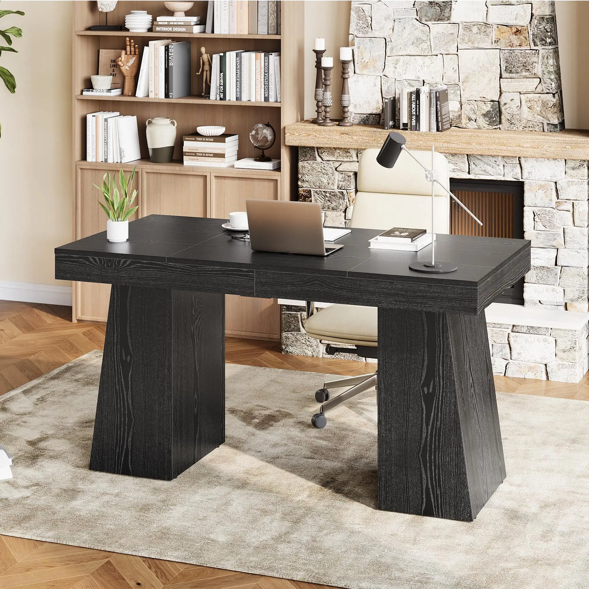 HiMISS Modern Computer Desk With Drawer Cabinet And Storage Shelves