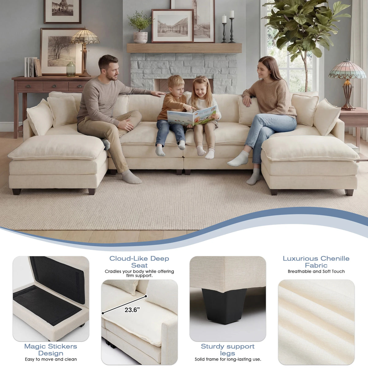 Redlife Modular Sectional Sofa With Ottoman Deep Seat Cloud Couch