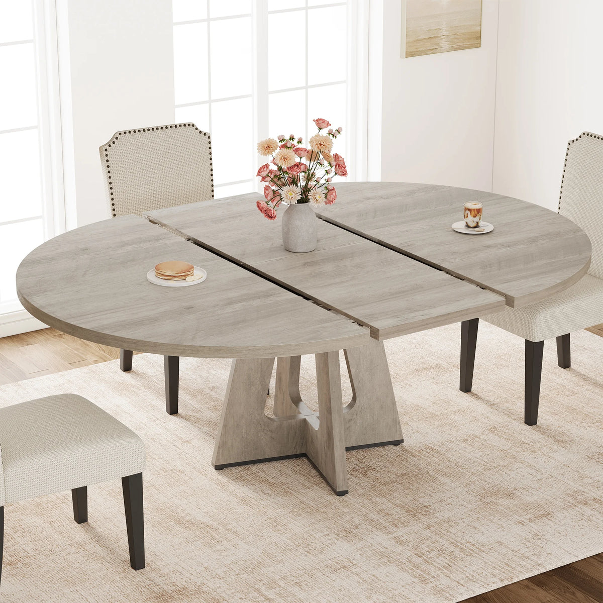 Modern Extendable Round Dining Table With MDF Top Metal Frame