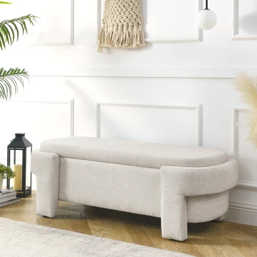Linen Fabric Upholstered Bench with Large Storage Space for the Living Room, Entryway and Bedroom,Beige