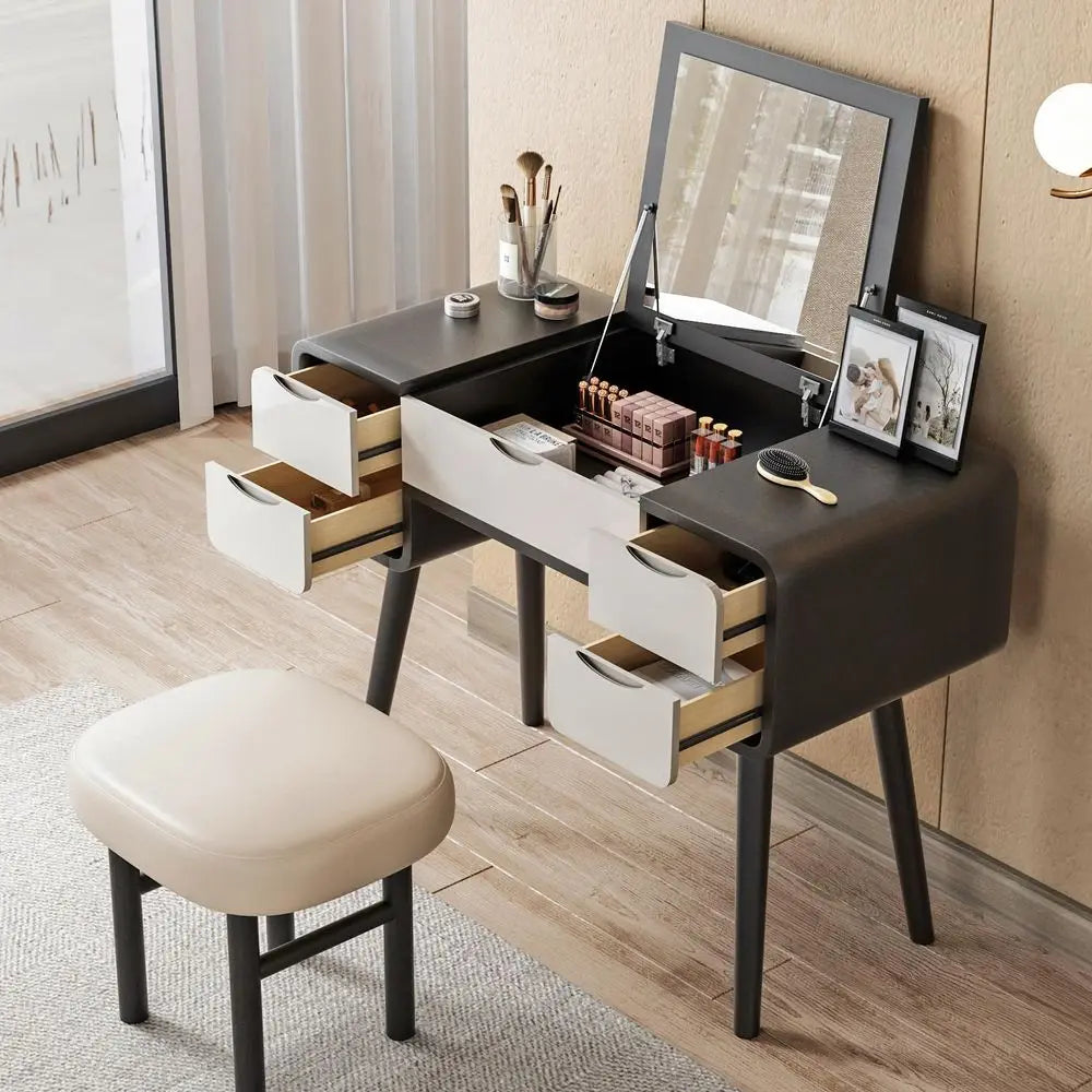 XMSJ Flip Top Vanity Table With Mirror And Hidden Storage