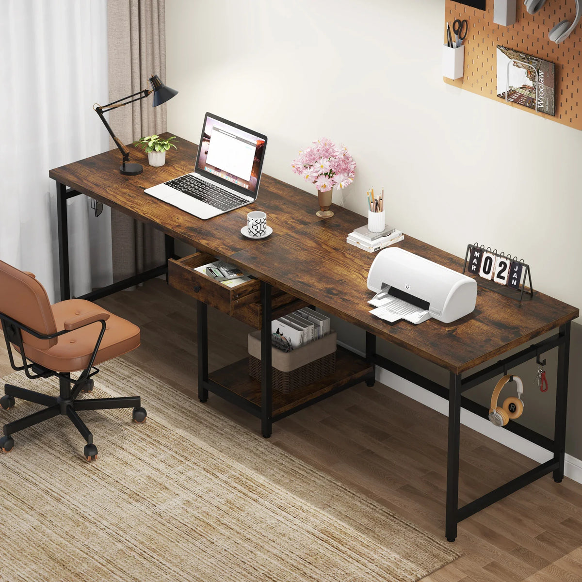 Tribesigns Two Person Computer Desk With Drawers And Storage Shelves
