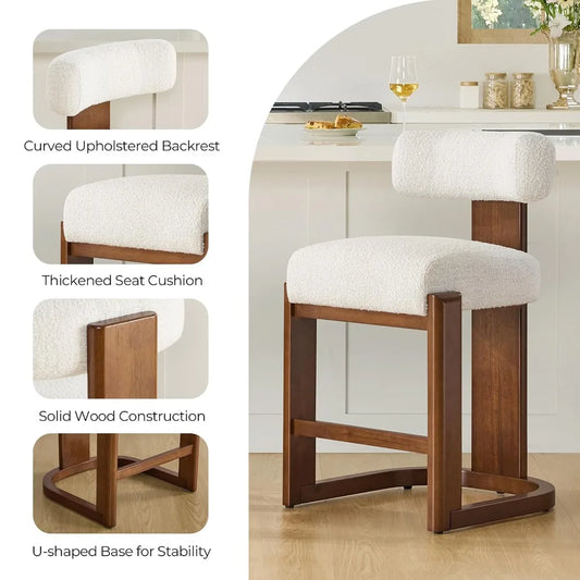 Modern Bar Stools Set Of 2 Upholstered With Wood Legs