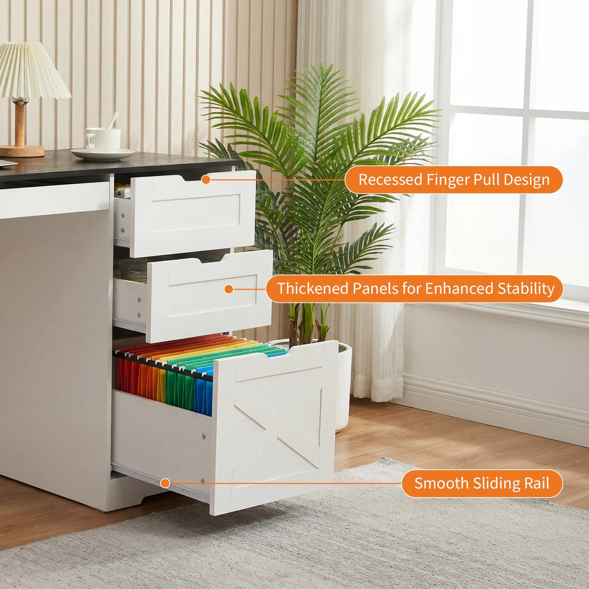 Farmhouse Executive Office Desk With Charging Station And Storage Drawers