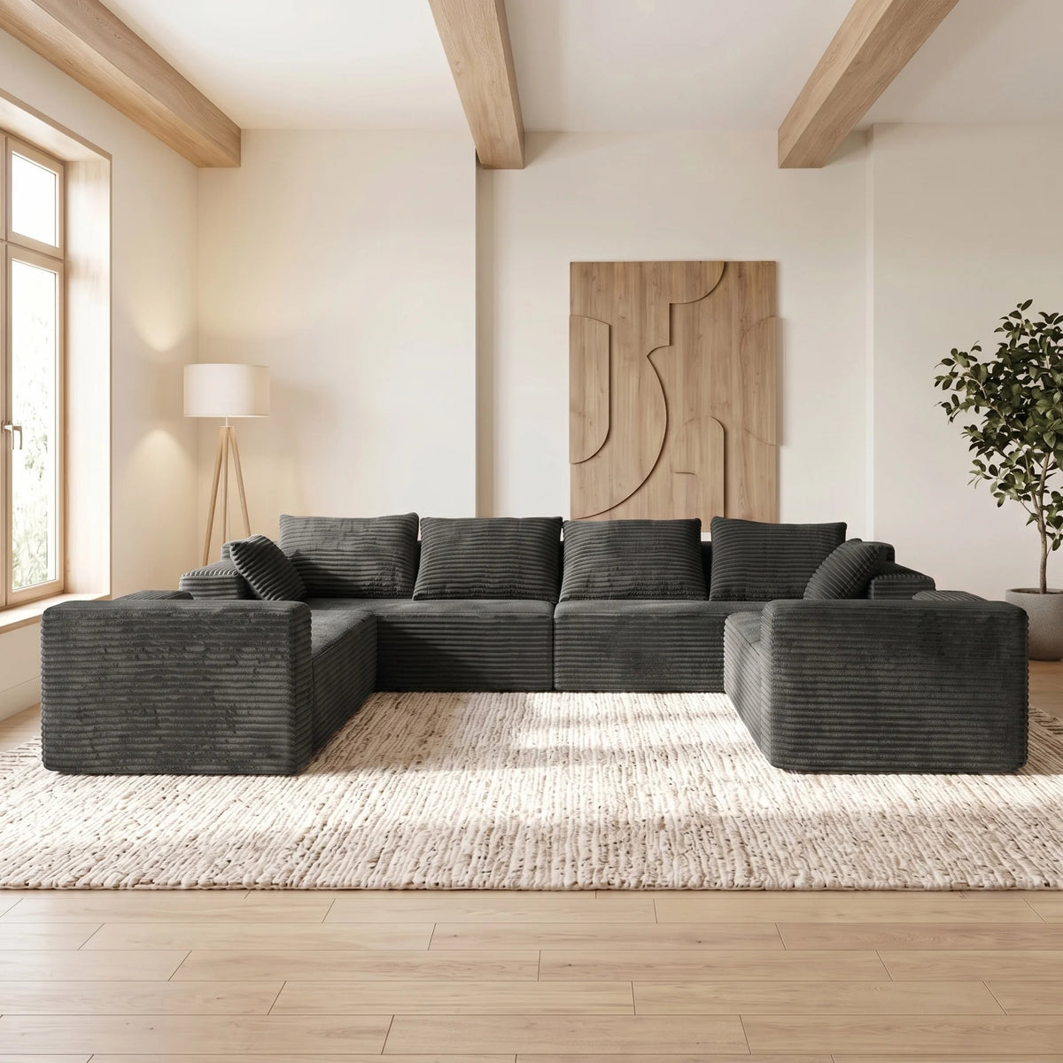 U-Shaped Corduroy Sectional Sofa With Deep Seat Cloud Comfort