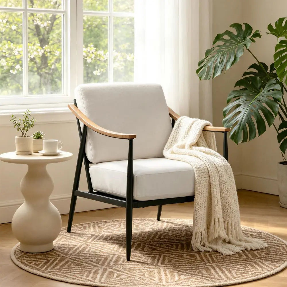 Modern Accent Chair for Living Room Bedroom Mid Century Arm Chair Upholstered Office Accent Chair Comfy Waiting Room Chair with