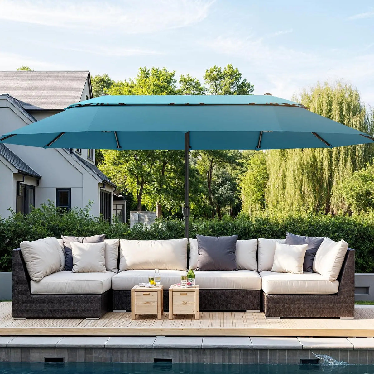 Rectangular Market Patio Umbrella Stainless Steel Frame Heavy Duty Base Included