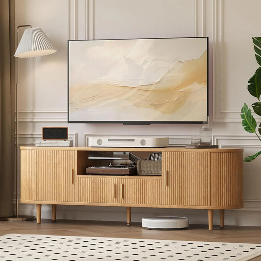 Mid Century Modern TV Stand With Storage And Adjustable Shelving