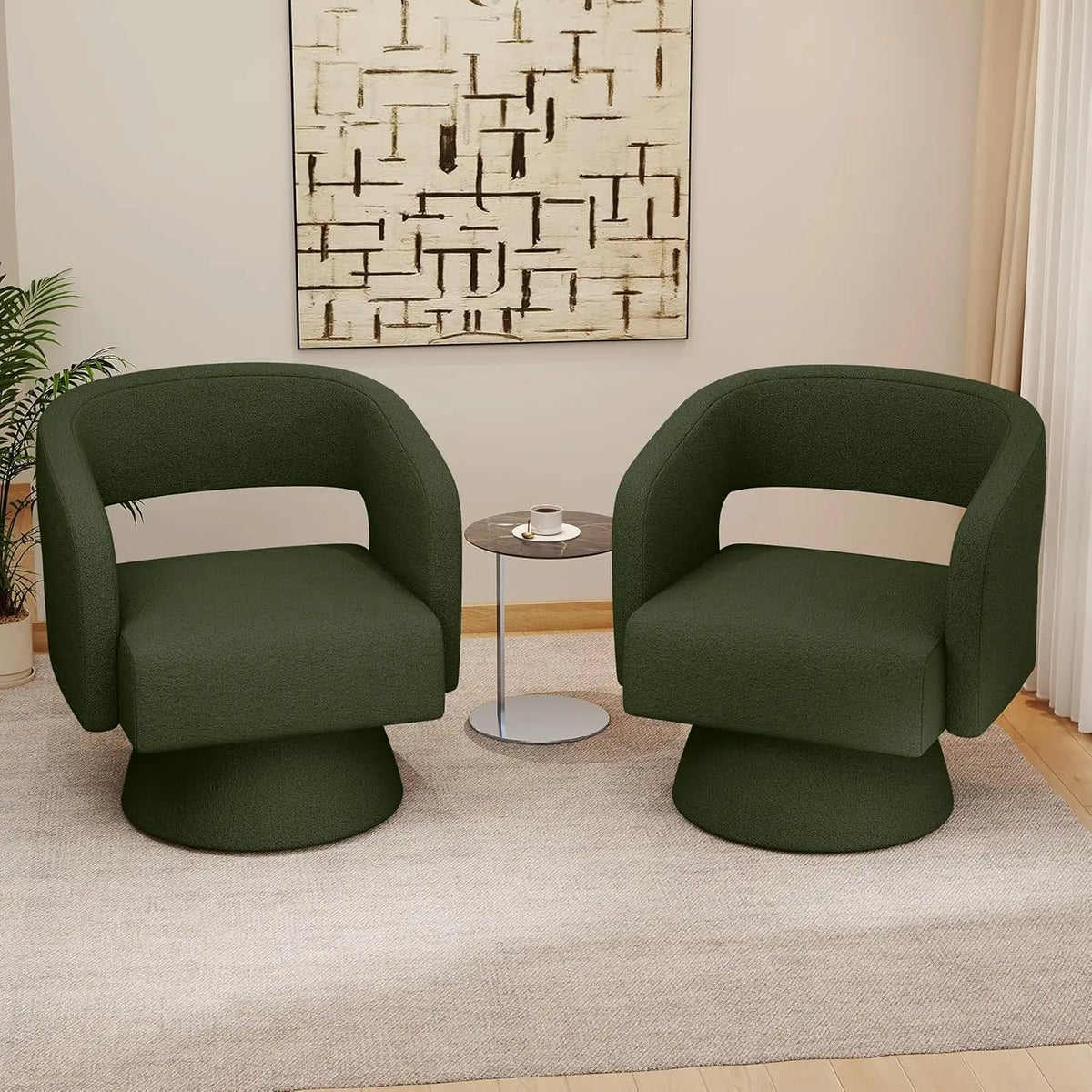 Swivel Accent Chair Set of Two Teddy Fabric Barrel Chairs