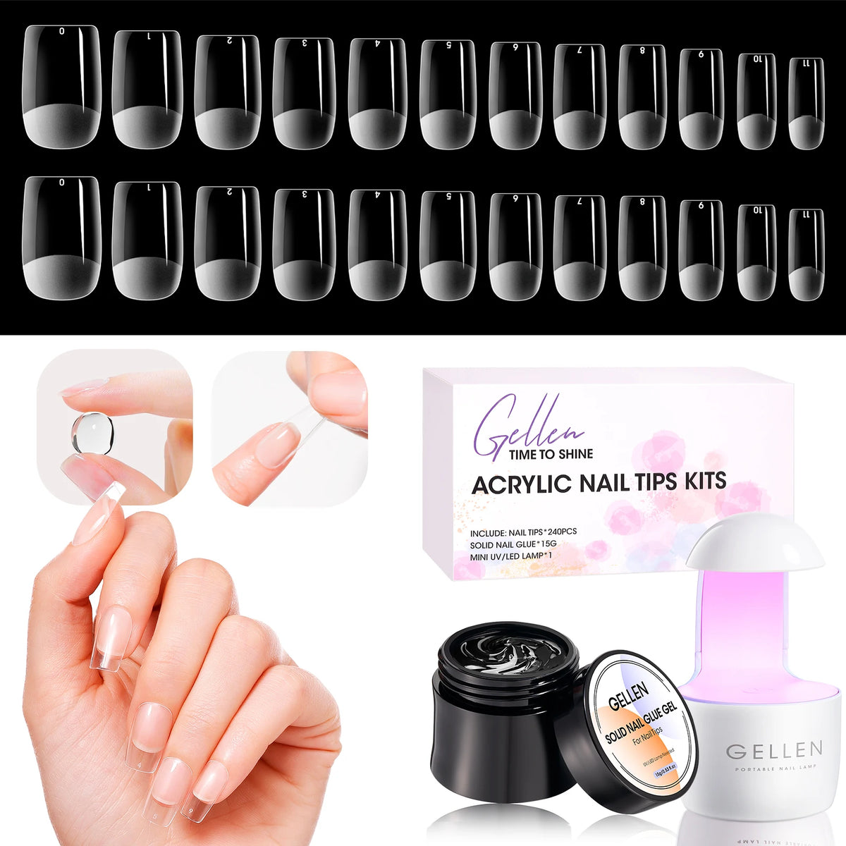 GELLEN Gel Nail Kit With Press On Nails French Tip UV Lamp