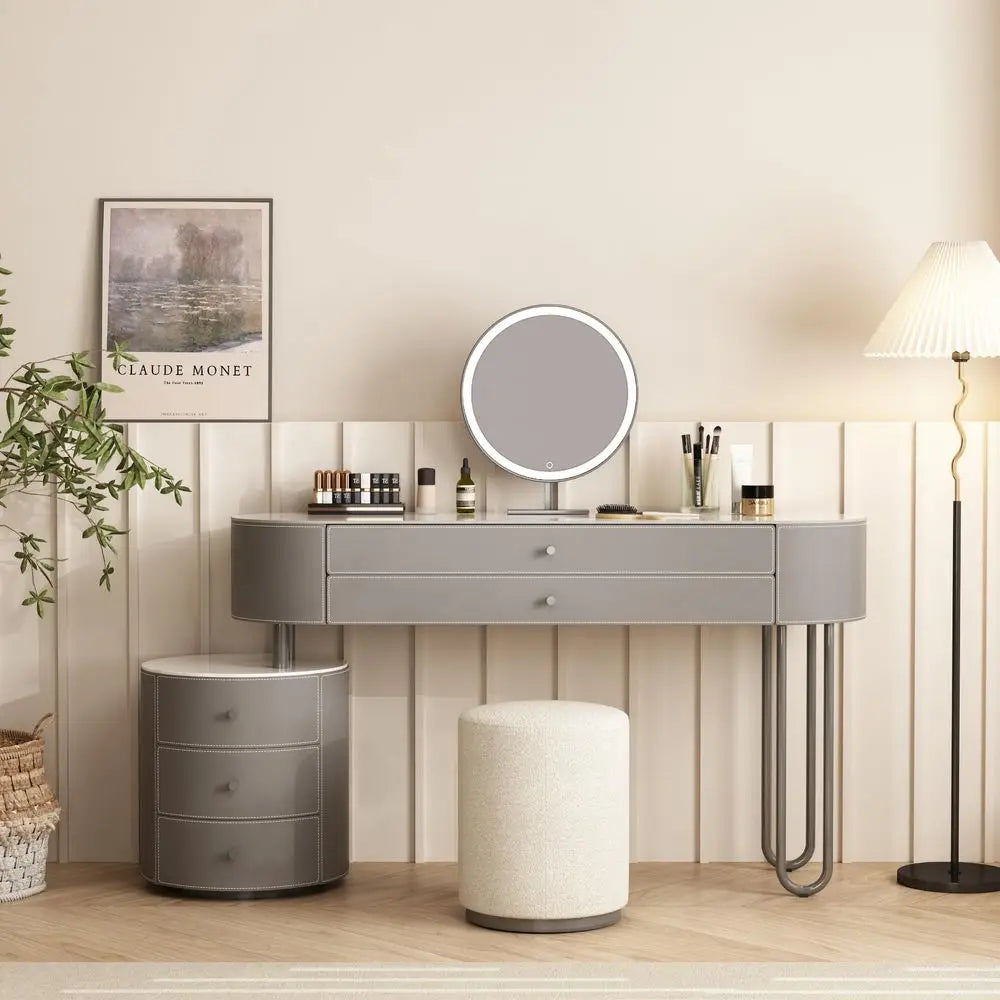 XMSJ Vanity Table And Stool Set With Saddle Leather Finish