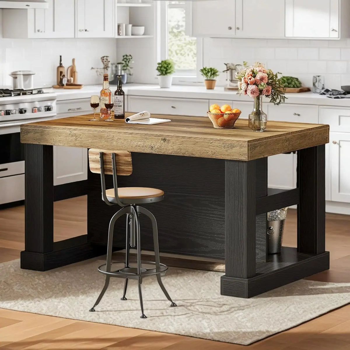 Kitchen Island Table With Large Countertop And 3 Tier Storage
