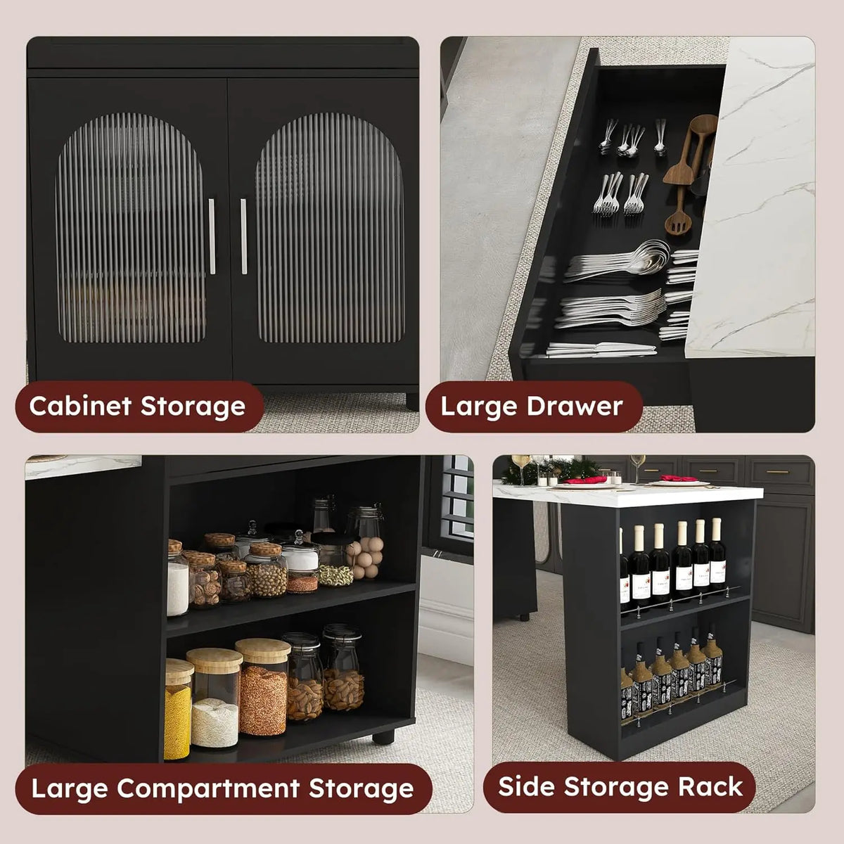 Expandable Kitchen Island Cart With Usb Ports And Power Outlet