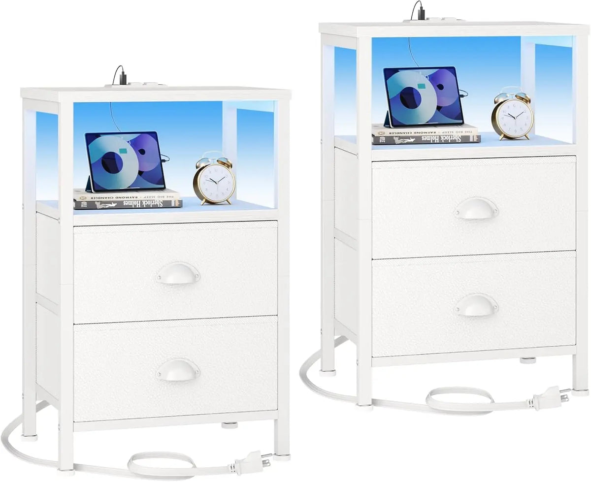 XIUWO Nightstand With USB Ports And Charging Station LED Lights