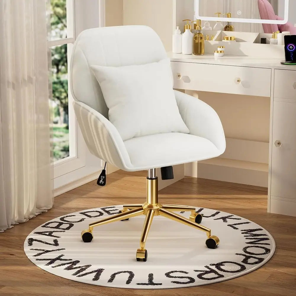 Home Oice Desk Chair Comy with Adjustable Swivel Wheels, ern Velvet Makeup Vanity Chair with Back & Pillow, Ergonomic Oice Chair