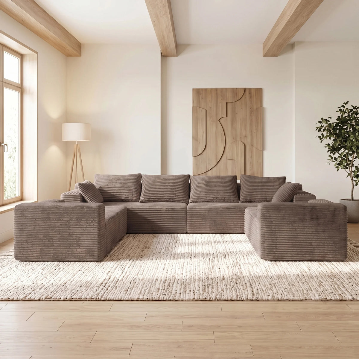 U-Shaped Corduroy Sectional Sofa With Deep Seat Cloud Comfort